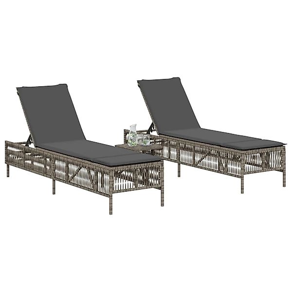 vidaXL Sonnenliegen 2 Stk mit Tisch Grau Poly Rattan 4002748 günstig online kaufen