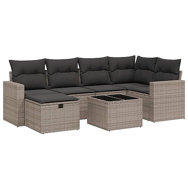 vidaXL 7-Tlg Garten-Sofagarnitur mit Kissen Grau Poly Rattan 3263496 günstig online kaufen