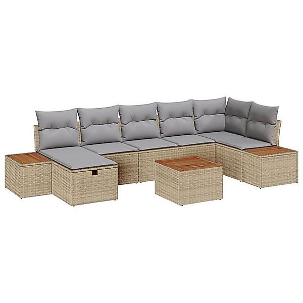 vidaXL Loungesofa 8-teiliges Garten-Sofa-Set mit Kissen Beige Poly Rattan, günstig online kaufen