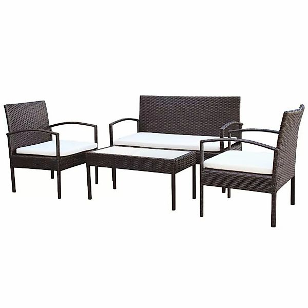 4-tlg. Garten-lounge-set Mit Auflagen Poly Rattan Braun günstig online kaufen