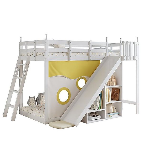 Rutaqian Kinderbett Etagenbett, Holzbett mit Treppe und Zäune, Rutsche und günstig online kaufen
