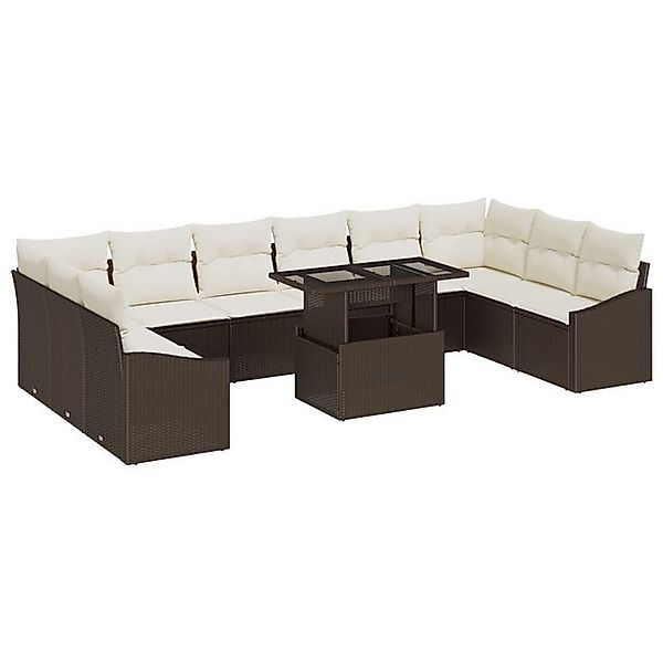 vidaXL Loungesofa 11-teiliges Gartensofa-Set mit Kissen Braun Poly Rattan, günstig online kaufen