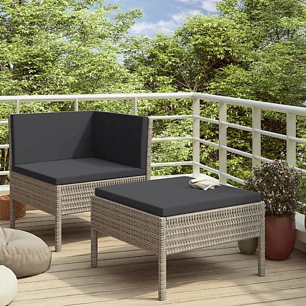 2-tlg. Garten-lounge-set Mit Auflagen Poly Rattan Grau günstig online kaufen