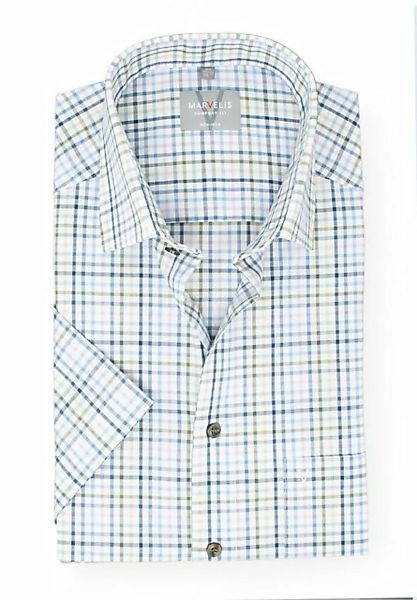 MARVELIS Kurzarmhemd Kurzarmhemd - Comfort Fit - Kariert - Olive/Blau günstig online kaufen