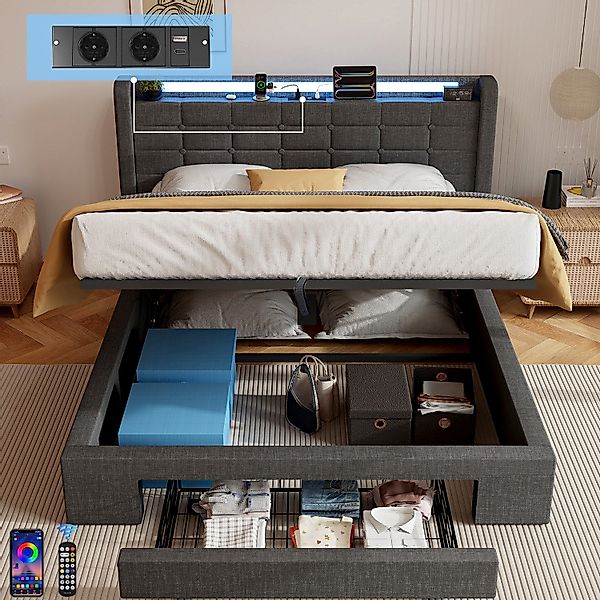 oyajia Polsterbett Stauraumbett Doppelbett mit LED günstig online kaufen