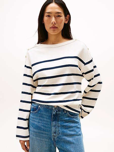 Tommy Hilfiger Langarmshirt "LWK GOLD BUTTON BOAT-NK LS TEE", mit goldfarbe günstig online kaufen