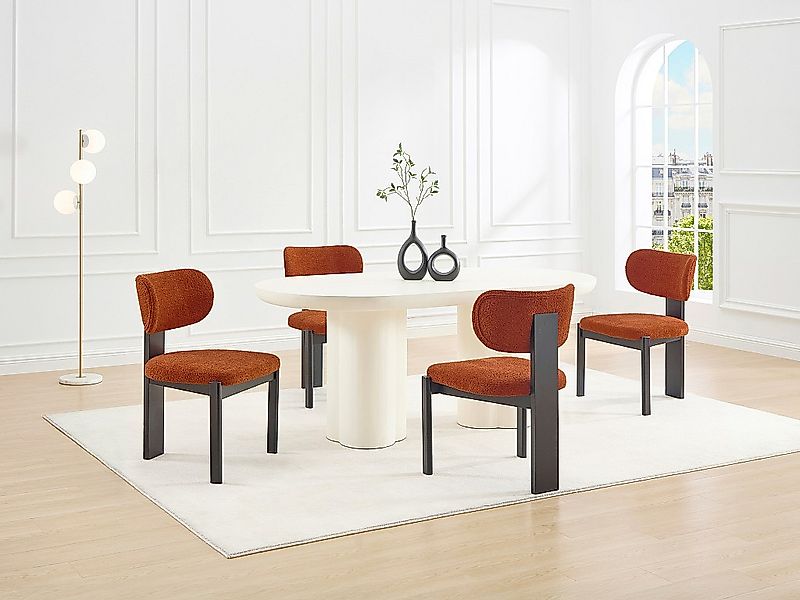 Stuhl 2er-Set - Bouclé-Stoff & Kautschukholz - Schwarz & Terracotta - WILAN günstig online kaufen