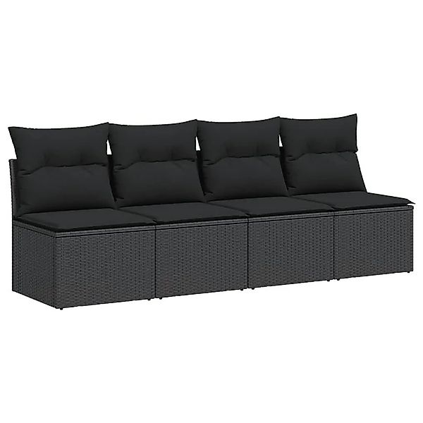 vidaXL Gartensofa mit Kissen 4-Sitzer Schwarz Poly Rattan 365965 günstig online kaufen
