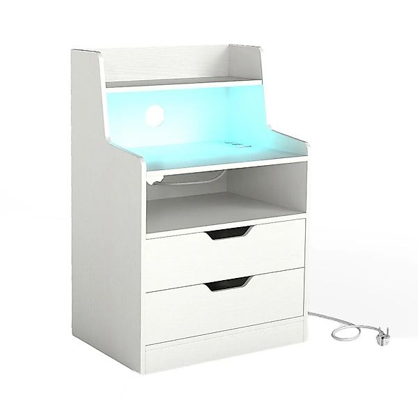 Costway Nachttisch mit Led-Lichtern & Ladestation 2 Schubladen Weiß günstig online kaufen
