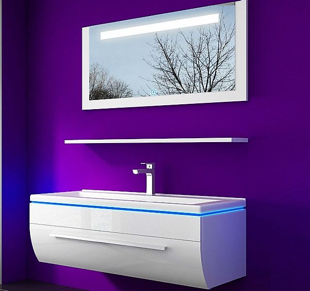 Homeline Badmöbel-Set Badmöbel Set Weiß Hochglanz lackiert LED System tausc günstig online kaufen