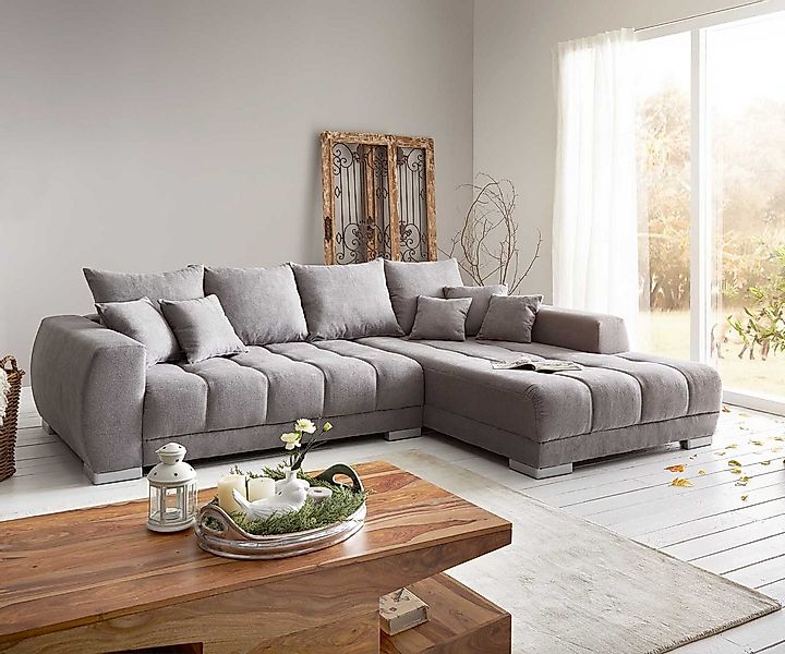 DELIFE Ecksofa Josea, Mikrofaser Steingrau 300x220 cm Recamiere rechts Ecks günstig online kaufen