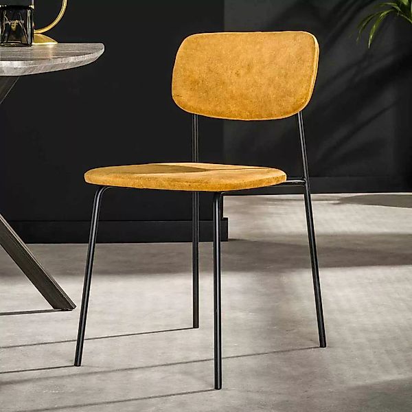Küchenstuhl Set Gelb aus Samt und Metall 44x80x53 cm (4er Set) günstig online kaufen