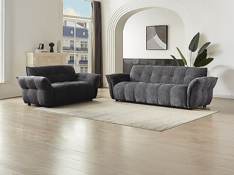 Sofa 3-Sitzer & 2-Sitzer - melierter Stoff - Grau Anthrazit - NAPIZO günstig online kaufen