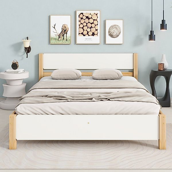 Flieks Massivholzbett, Doppelbett Kiefernholzbett mit Kopfteil günstig online kaufen