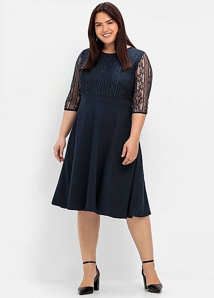 Sheego Etuikleid Abendkleid 3/4-Arm mit floraler Spitze und Chiffon-Ärmeln günstig online kaufen
