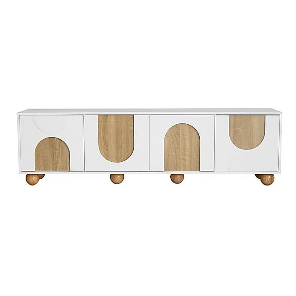 TV-Schrank mit 4 Türen, minimalistisches Design mit Holzmaserung und weißem günstig online kaufen