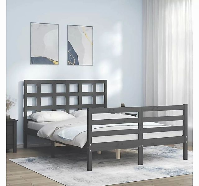furnicato Bett Massivholzbett mit Kopfteil Grau 140x200 cm günstig online kaufen