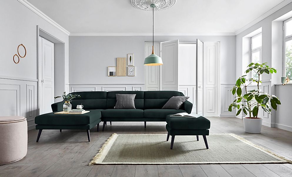 andas Ecksofa "Bille L-Form" mit Naht im Rückenkissen und Beinen aus Eichen günstig online kaufen