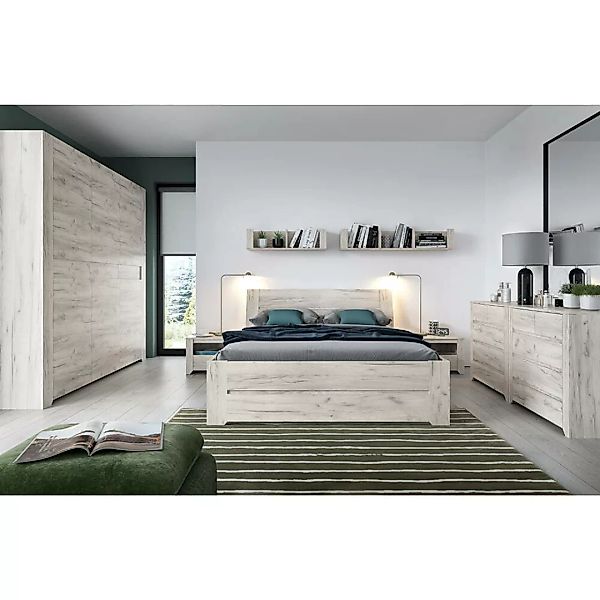 Schlafzimmer Set 8-teilig AMANTEA-129 mit Bett 160x200cm in weiß Eiche günstig online kaufen