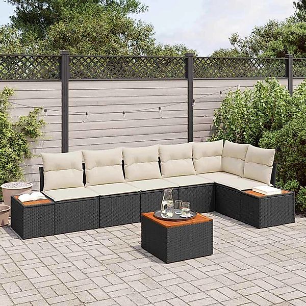 vidaXL Garten-Sofa-Set mit Kissen 7-Tlg Schwarz Poly Rattan 3348098 günstig online kaufen