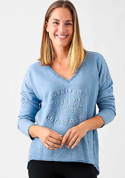 Zwillingsherz Sweatshirt, mit ausgefranstem V-Ausschnitt im Vintage Look günstig online kaufen