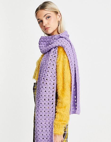 ASOS DESIGN – Schal aus Häkelstrick in Flieder-Violett günstig online kaufen