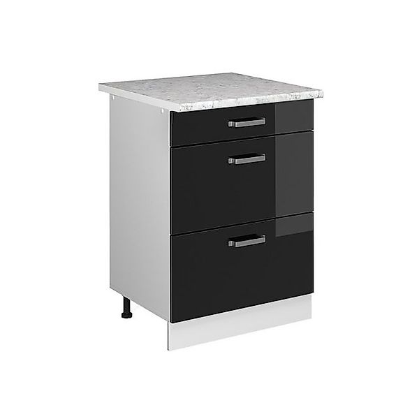 Vicco Küchenunterschrank R-Line Schwarz Hochglanz/Weiß 60 cm mit Schubladen günstig online kaufen