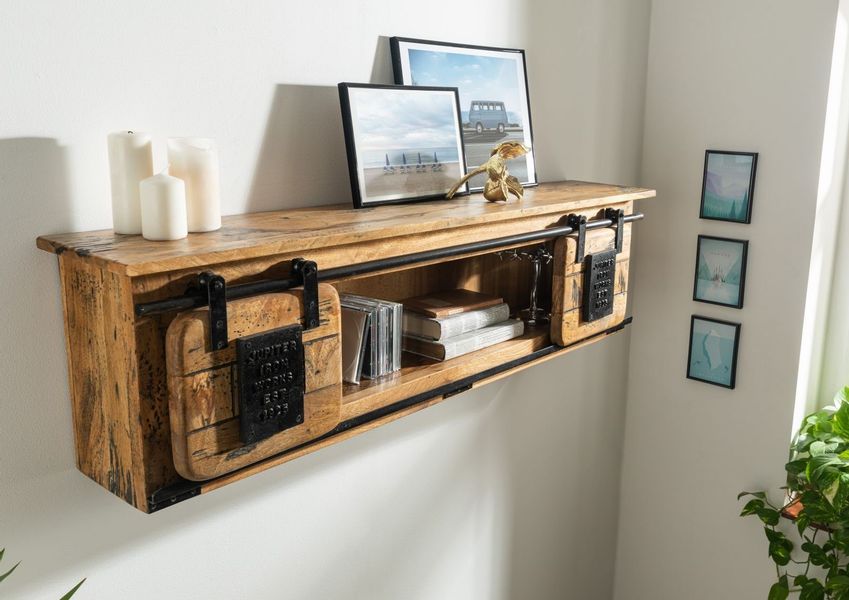 Massivmoebel24 Wandregal, 1-tlg., Mango 130x25x35 grau günstig online kaufen