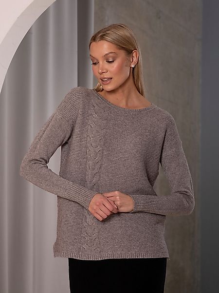 Passioni Strickpullover mit Rundhalsausschnitt und Zopfstrickdetail günstig online kaufen