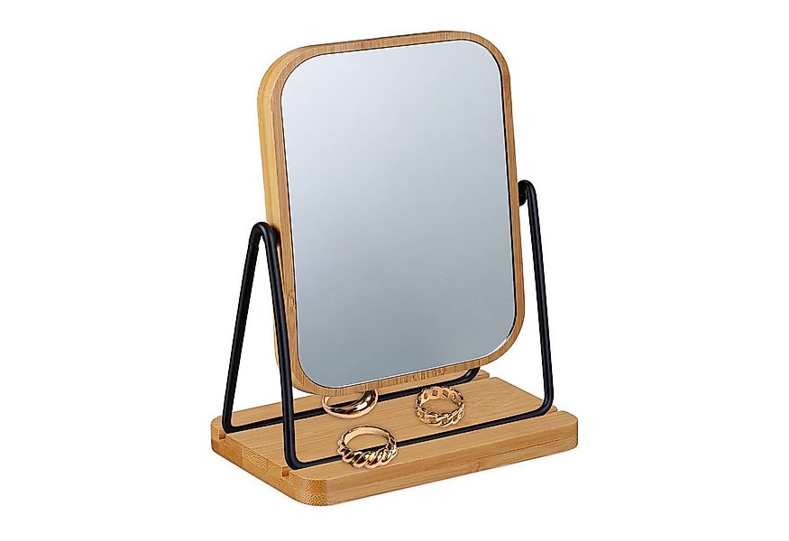 relaxdays Schminkspiegel Tischspiegel mit Bambusrahmen, schwarz günstig online kaufen