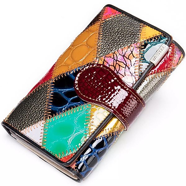 YUBRO-STUDIO Geldbörse Damen Patchwork Echtleder Geldbörse günstig online kaufen