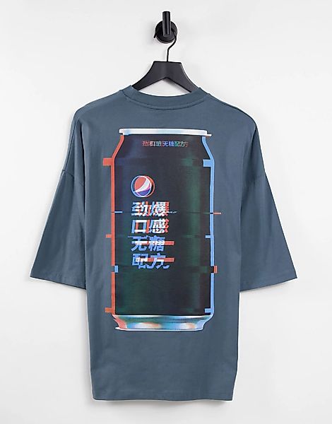 ASOS DESIGN – Oversize-T-Shirt in Anthrazit mit Pepsi Max -Print-Grau günstig online kaufen