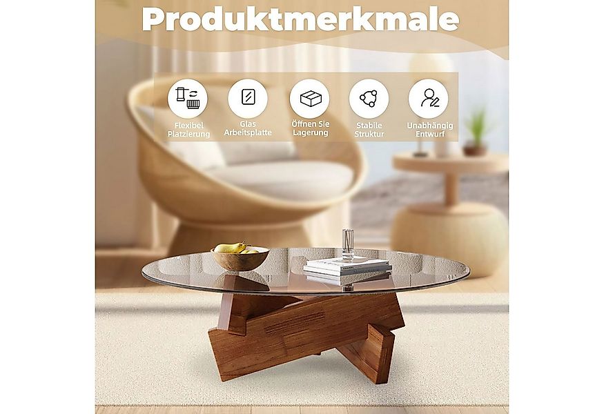 TWSOUL Couchtisch Gehärtetem Glas Wohnzimmertisch, Dreieckige Massivholzsoc günstig online kaufen