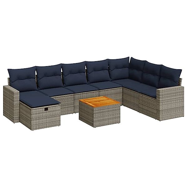 vidaXL 9-Tlg Garten-Sofagarnitur mit Kissen Grau Poly Rattan 3325806 günstig online kaufen