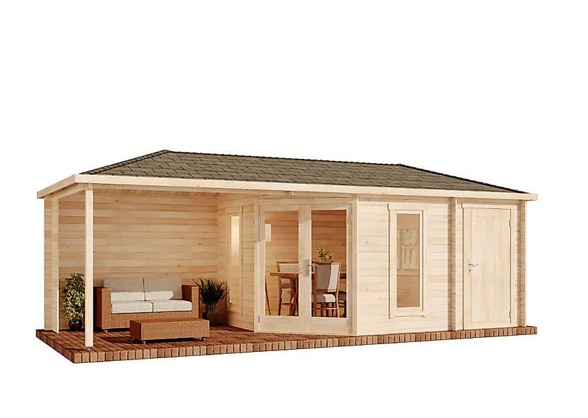 Alpholz Gartenhaus Holz 5-Eck Liwa mit Anbau, BxT: 728x317 cm, in Naturbela günstig online kaufen