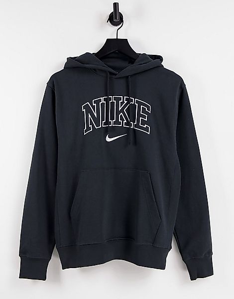 Nike – Schwerer Fleece-Kapuzenpullover in verwaschenem Schwarz mit Retro-Lo günstig online kaufen