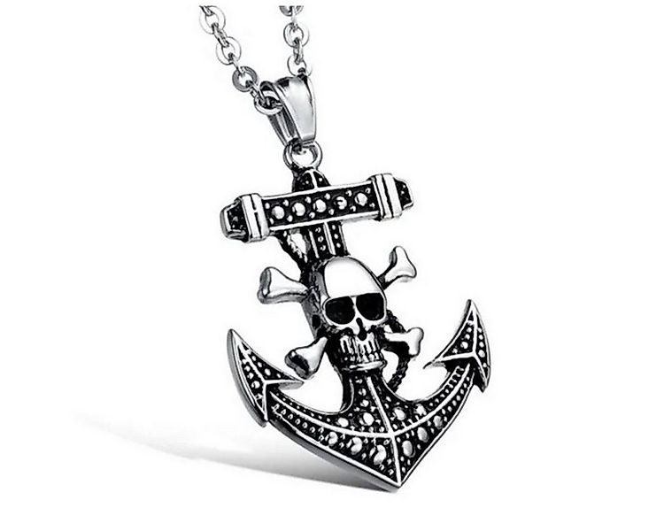 KARMA Kette mit Anhänger Herrenkette Edelstahl Anker Totenkopf silber (Herr günstig online kaufen