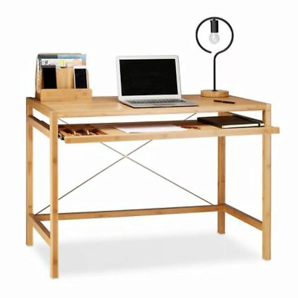 relaxdays Computertisch Holz mit Tastaturauszug beige günstig online kaufen