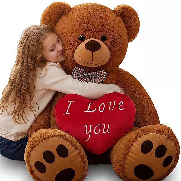 Plüschtier Teddybär Braun 150cm inkl Herzkissen günstig online kaufen