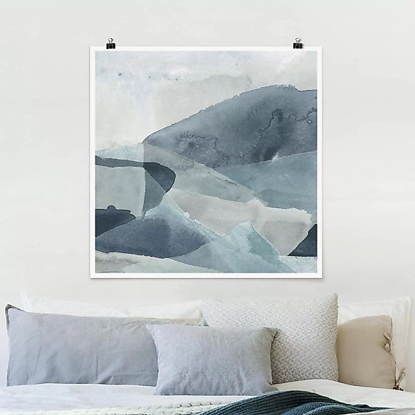 Poster Abstrakt - Quadrat Wogen in Blau I günstig online kaufen