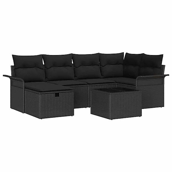vidaXL Gartensofa-Set mit Kissen 7 Stk Schwarz Poly-Rattan 3358892 günstig online kaufen