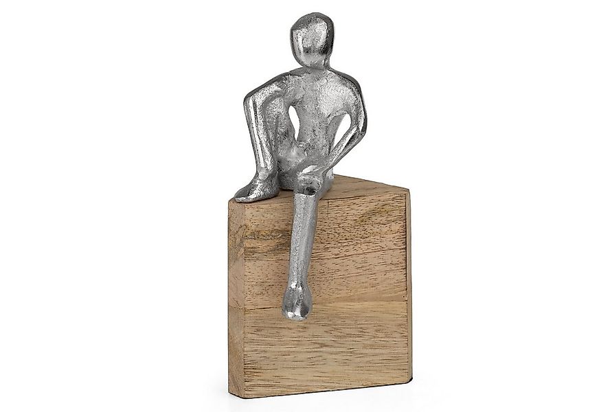 Moritz Skulptur Moderne Dekofigur sitzend aus Aluminium auf Holzsockel, Hol günstig online kaufen