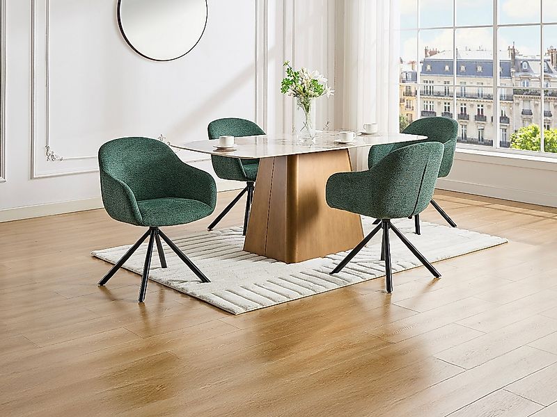 2‑er Set Stühle mit Armlehnen - Textilstoff & Metall - Grün - CILIENO günstig online kaufen