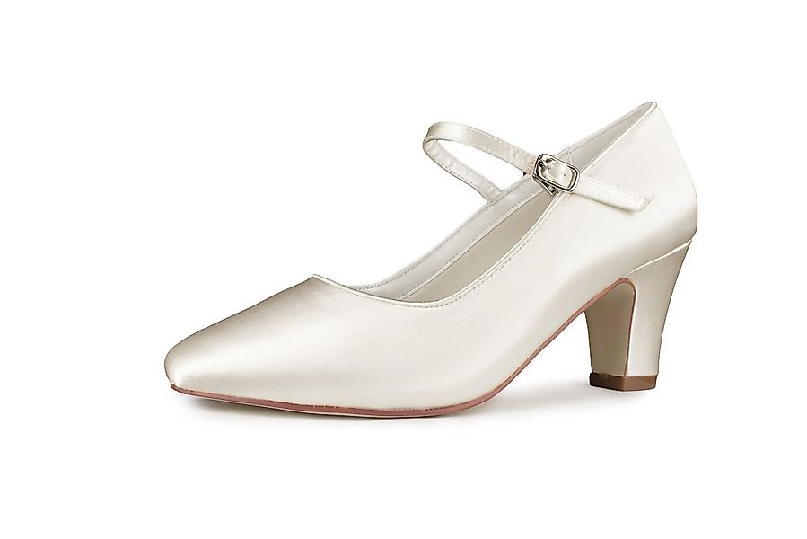 White Lady 929 ivory Satin - bequeme Brautschuhe mit breitem Absatz Spangen günstig online kaufen