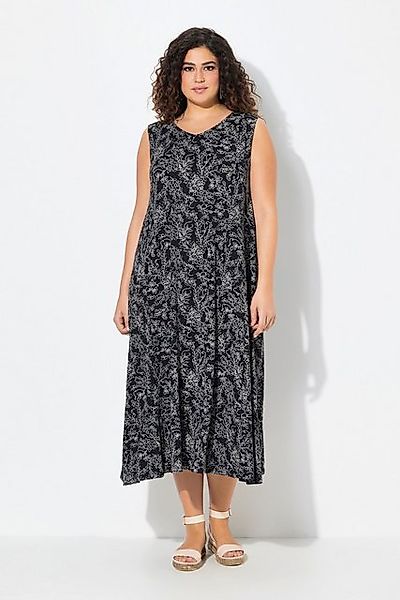 Ulla Popken Maxikleid Maxikleid gemustert A-Linie V-Ausschnitt ärmellos günstig online kaufen