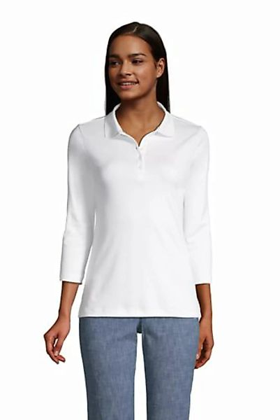 Supima-Poloshirt mit 3/4-Ärmeln, Damen, Größe: S Normal, Weiß, Baumwolle, b günstig online kaufen