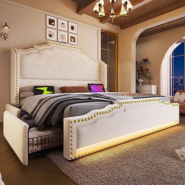 Flieks Polsterbett, Doppelbett 160x200cm mit LED-Beleuchtung günstig online kaufen
