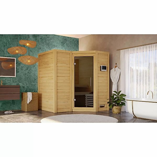 Woodfeeling Sauna-Set Steena 1 inkl. Ofen 9 kW mit ext. Steuerung, Tür Grap günstig online kaufen