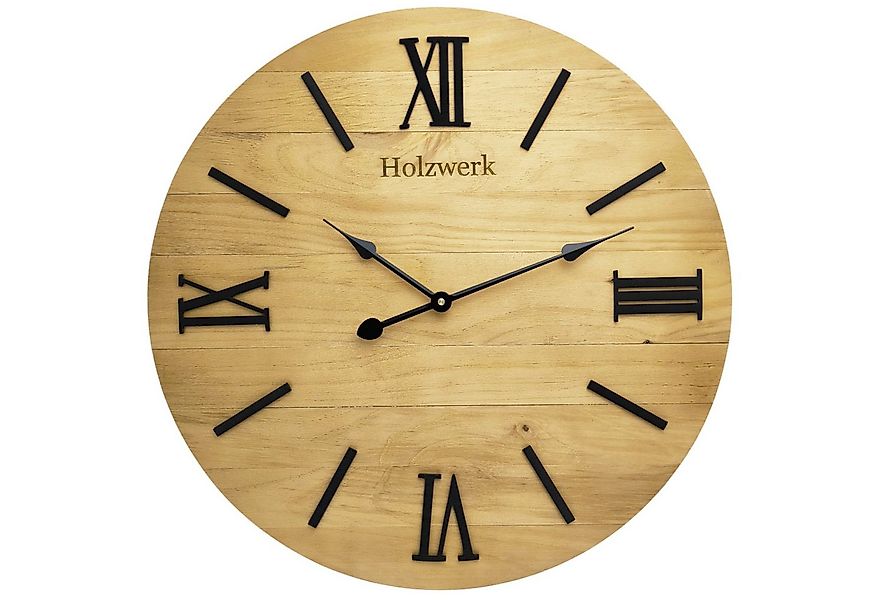Holzwerk Wanduhr MERZIG Loft XXL Holz Quarzwanduhr (60 cm Ø, Nahezu lautlos günstig online kaufen