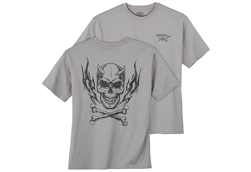 Iron Stitch Print-Shirt Iron Stitch Totenkopfprint Übergröße T-Shirt grau günstig online kaufen